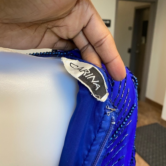 Royal blue vintage beaded fringe dress size large - Picture 12 of 15